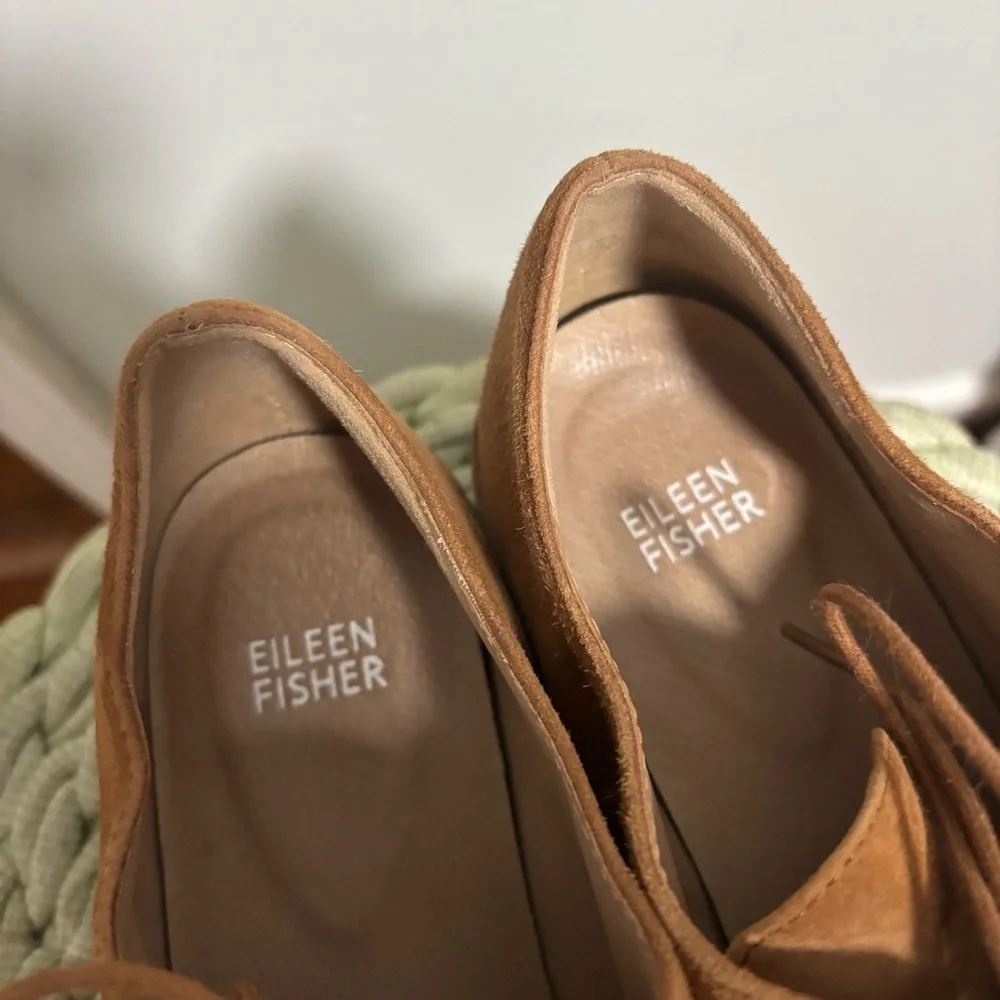 Eileen Fisher Eddy Tan/Brown Suede Platform Oxford Derby Shoes